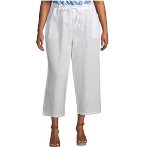 Liz Claiborne Plus Size Mid Rise Cropped White Draw String Pants Linen